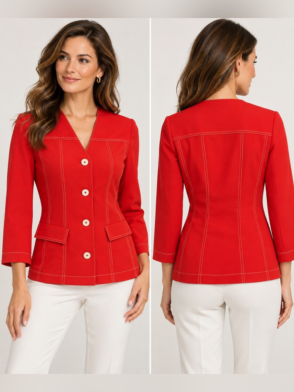 MISOOK Red Contrast Stitch Blazer Size XS Like New